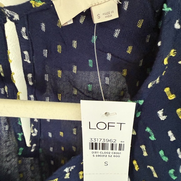 LOFT Navy Patterned Ruffle Blouse - Picture 3 of 3